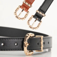 New Ladies Bamboo Alloy Pin Buckle Belts Casual Versatile Pu Thin Belt Clothing with Belt Jeans Belt
