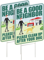 Clean Up After Your Dog Signs 2 Pack 12"x9" with Metal Stake No Pooping Dog Signs for Yard Pick Up A