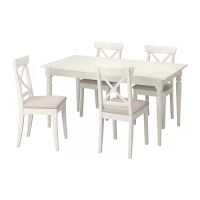 INGATORP/INGOLF 餐桌附4張餐椅, 白色/hallarp 米色, 155/215 公分