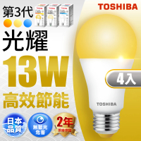 【TOSHIBA 東芝】光耀 13W LED燈泡 4入(白光/自然光/黃光)