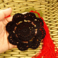 1pcs Crochet Cotton Lace Coasters Handmade Black Doilies Drinks Home Deco 4inch