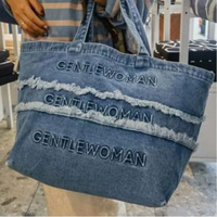 伊妮兒 泰國潮牌Gentlewoman限量版牛仔托特包學生休閒單肩帆布包