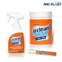 u-clean 衣物清潔三件組 (神奇除菌洗淨粉1000g+洗淨劑500ml+去漬隨身筆15g/1入) ─ arc-flash光觸媒