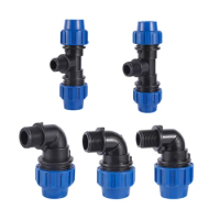 PE Tube Quick Connector 20/25/32mm to 1/2" 3/4" 1" Male Elbow Tee Water Splitter Plastic Coupler Irrigation Water Pipe Fittings