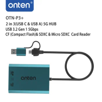 ONTEN 2 in 3(USB C &amp; USB A) 5G HUB USB 3.2 Gen 1 5Gbps CF (Compact Flash)&amp; SDXC &amp; Micro SDXC Card Reader