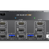 Kceve KVM Switch 3 Monitors 2 Computers 8K@60Hz 4K@144Hz, HDMI+2 Displayport KVM Switch Triple Monitor for 2 Computer Share