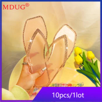 MDUG 10pairs Wholesale Shoes Women Transparent Jelly Sandals Summer Female Casual Slippers PU Flat Flip Flops Rubber Soles M9072