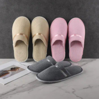 3 Pairs/Lot Men Women Cheap Disposable Hotel Slippers Cotton Slides Home Travel SPA Gust Mix Colors Silk Ribbon Coral Fleece