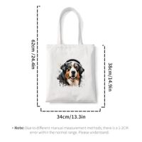 Dog Prints Listening to Music Canvas Tote Bag for Women Aesthetic Shopping Cloth Shoulder Bag School Book Handbags Market Ecobag
