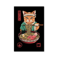 [Carlias]Funny Japanese Samurai Cat Poster Print Canvas Painting Classic Sushi and Cat Wall Art Pictures for Living Room Home Decoration
