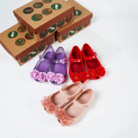 Mini Brand Children's Shoes High Quality Girls' 3D Camellia Jelly Sandals Baby Kids Princess Jelly Beach Shoes Toddlers Shoes