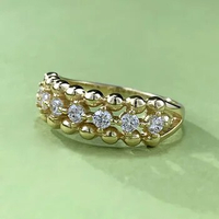 S925 Pure Silver Gold Plated Ins Wind Bead Diamond Ring Ring Boutique Zircon Ring