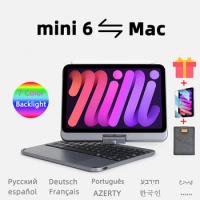 For Apple ipad Mini 6 2021 Keyboard Case Funda Russian Korean Arabic French Portuguese Rotatable 7 Colors Backlit Keyboard Cover