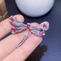 Natural sapphire brooch, 925 silver Rare pink sapphire. Christmas gift for ladies