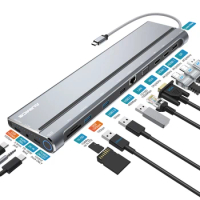 Dual HDMI USB C Docking Station Multi Monitor Displayport 4K 60Hz VGA RJ45 SD TF Card Slot 100W PD Adapter for Lenovo Hp Dell