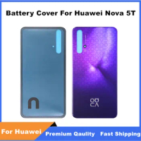 100% New For Huawei Nova 5T Battery Back Cover 3D Glass Panel Rear Door Nova 5T Glass Housing Case With Camera Lens + Adhesive