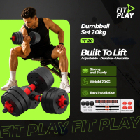FIT PLAY Dumbbell Set TF-20 – Peralatan Fitness Adjustable 20KG Barbel Alat Olahraga Angkat Beban Ot