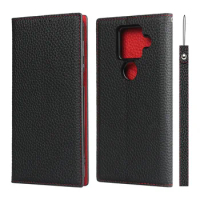 Litchi Genuine Leather Case for Sharp Aquos Sense 4 6 7 Plus Lite R5G Tective Sleeve With Bracket Cover