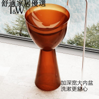 免運 破損包賠償 可開發票 彩色透明樹脂柱盆立柱盆圓形洗臉盆酒店一體落地洗手盆