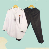 ELKALANI - Kurta Al-Lail Baju Anak Koko Anak Kurta Anak Setelan Kurta Anak Putih Hitam Lengan Panjan