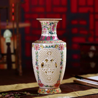New Design Antique Jingdezhen China Ceramic Vase Chinese Pierced Vase For Christmas Gift