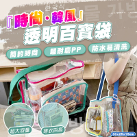 SWIMFLOW 時尚韓風透明百寶袋(透明收納包 透明防水包 沙灘包 透明果凍包 透明側背包 多巴胺穿搭)