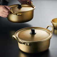 Instant Noodle Pot Korean Ramen Noodles Pot Yellow Aluminum Soup Pot With Oxidized Coating Fast Heating Cooling For Kitchen