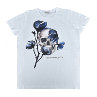 ALEXANDER McQUEEN 字母LOGO手繪風鈴草骷髏頭設計純棉短袖T恤(女款/白)