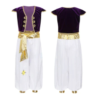 Anime Aladdin Prince Cosplay Costume Kids Clothing Vest Pants Set Uniform Halloween Performance Clothes Outfit