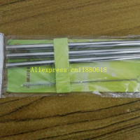 500sets/lot Free Shipping 3 x Metal Drinking Stainless Steel Straw Straight Straws With 1 Cleaner Brush &amp; Pacakge