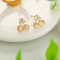 Bông tai nữ kim bạc S925 đá mắt mèo - mốt phong cách rừng độc đáo - trang sức tai cho phụ nữ lắc tay