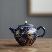 描金陶瓷茶壺蓋碗金雀霽藍家用三才碗單個功夫茶建盞八寶泡茶碗