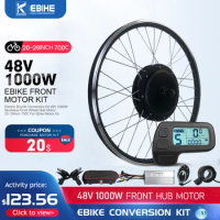 Ebike Conversion Kit 48V 1000W Hub Motor Wheel Front Brushless Gearless Direct Motor 20-29 Inch 700C for Electric Bicycle