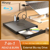 External Bluray Drive USB 3.0 BD DVD CD-RW Player Burner Portable Optical Reader with SD/TF Card Slot for Laptop PC Desktop Mac