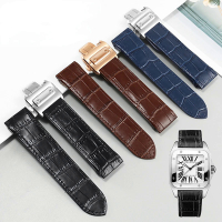 Dây đeo đồng hồ bằng da thật cho Cartier sandoz dây đeo santos100 Dây đeo khóa gấp cho nam nữ