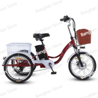Adult 3 Wheel Electric Tricycle Lithium Battery 12A with Pull Basket 350W 20 Inch Electric Bike Tricycle Max Speed 20Km/H