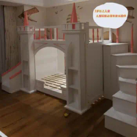 Solid wood castle slide bed double-decker children boy girl bed mother high and low bed with guardrail tree house.