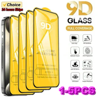 1-5PCS 9D HD Tempered Glass for iPhone 15 14 13 12 11 PRO MAX Black Edge Screen Protectors for iPhone 12mini XR 7 8 Plus XS Max