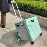 Portable Shopping Carts Outdoor Folding Hand Pushing Picnic Camping Trolley Vegetable Basket Trolley Pull Rod Rear Shopping Cart