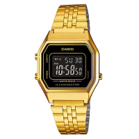 CASIO 經典復古數字型電子錶(LA-680WGA-1B)-金色x黑框黑面/28.6mm