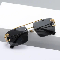 Fashion Trendy Sunglasses Women Square Shape Rimless Cut Edge Sun Glasses Man Woman UV400 Protection Travelling Sunglass