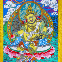 黃財神唐卡刺繡布料裝裱西藏唐卡裝飾掛畫四臂觀音唐卡畫心