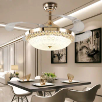 Crystal Gold Ceiling Fans Light 36 42 inch Fan LED Remote Control Glass Ceiling fans with lights home decor