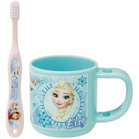 小禮堂 迪士尼 冰雪奇緣 兒童牙刷漱口杯組 旅行牙刷組 附牙刷蓋 3-5歲適用 (藍 圓框)