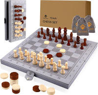 Chess Set Board for Kids & s 12" Travel Magnetic Chess & Checkers Folding Board 2 in 1 Sets Portable