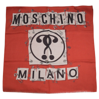 MOSCHINO 品牌LOGO印花混紡絲質圍巾(紅 70*190)
