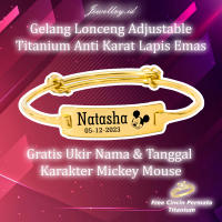 Trending ! Gelang Mickey Mouse Kesehatan Ukir Nama Titanium Lapis Emas 8K Anti Karat Bisa Untuk Bayi