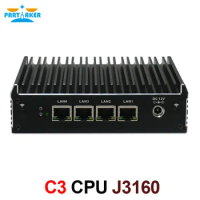 Partaker C3 Intel AES-NI J3160 pfSense Mini PC Server Nuc Fanless Barebone Firewall Micro Appliance with 4 Gigabit Lan