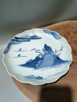 日本回流瓷器古董清代老青花山水盤，大明成化年制款，保真包老，