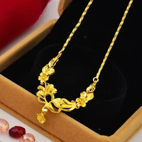 High quality pure gold 999 real gold chain 24K gold tulip roses a necklace flower pendant wedding mother gift AU750